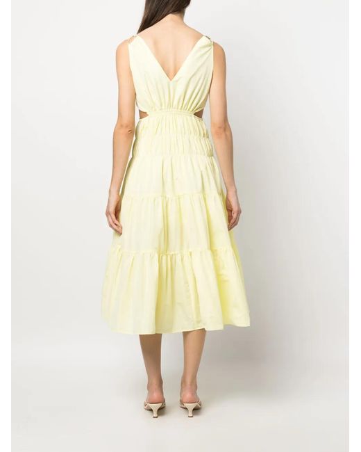 Maje Yellow Cut-Out Tiered Dress