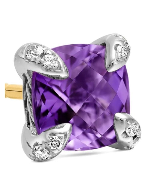 David Yurman Purple Sterling Petite Chatelaine Amethyst And Diamond Stud Earrings (6Mm)