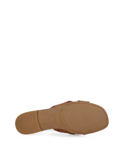 Guess Brown Ciesta Logo-Patch Laser-Cut Sandals