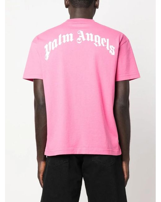 Palm Angels Pink Shark-Print Organic Cotton T-Shirt for men
