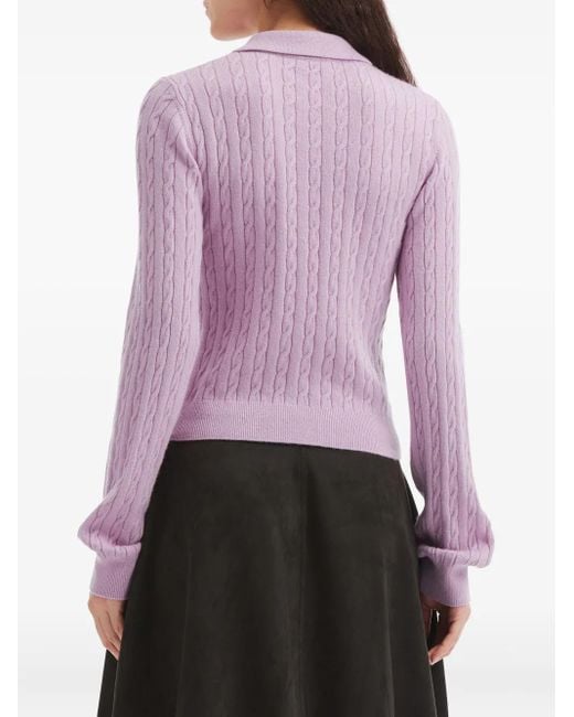 B+ AB Purple Cable-Knit Collared Polo Top