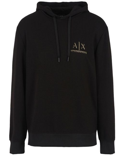 ARMANI EXCHANGE Black Logo-Print Hoodie for men