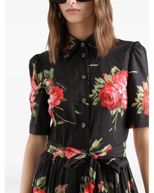 Robe-Chemisier En Popeline À Imprimé Bouquet De Roses Dolce & Gabbana en coloris Multicolor