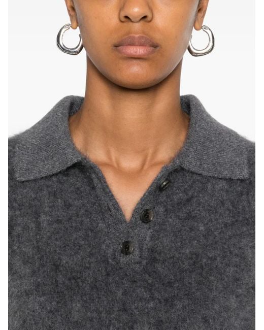 Lisa Yang Gray Short-Sleeve Polo Top