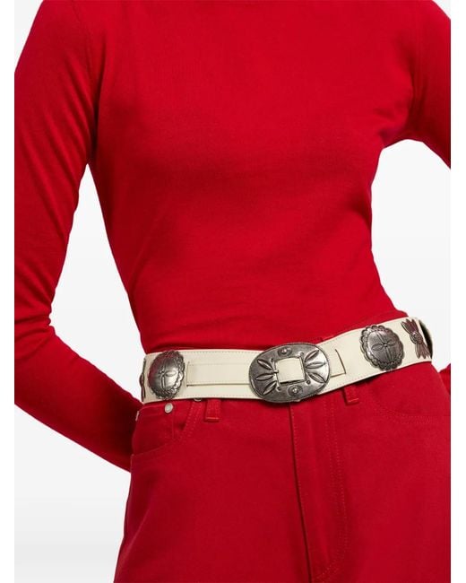 Ralph Lauren White Cast Concho Leather Belt