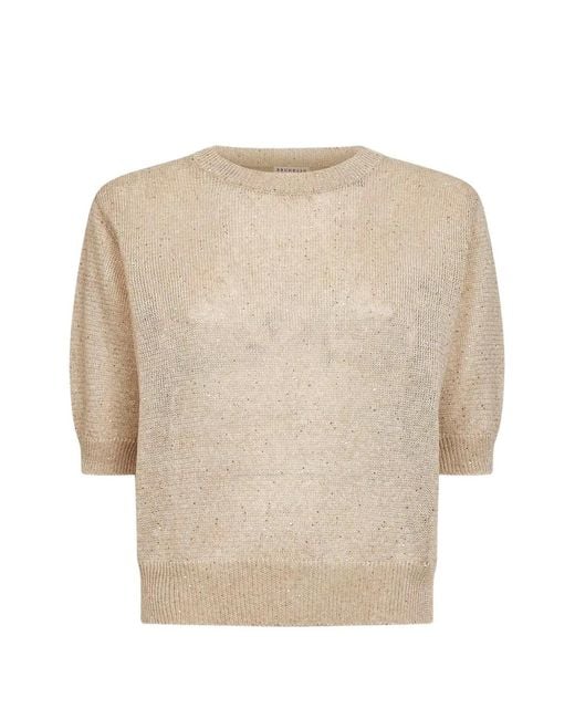 Brunello Cucinelli Natural Openwork Ribbed Sweater