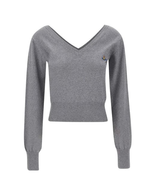 Vivienne Westwood Gray Beatrice V-Neck Sweater