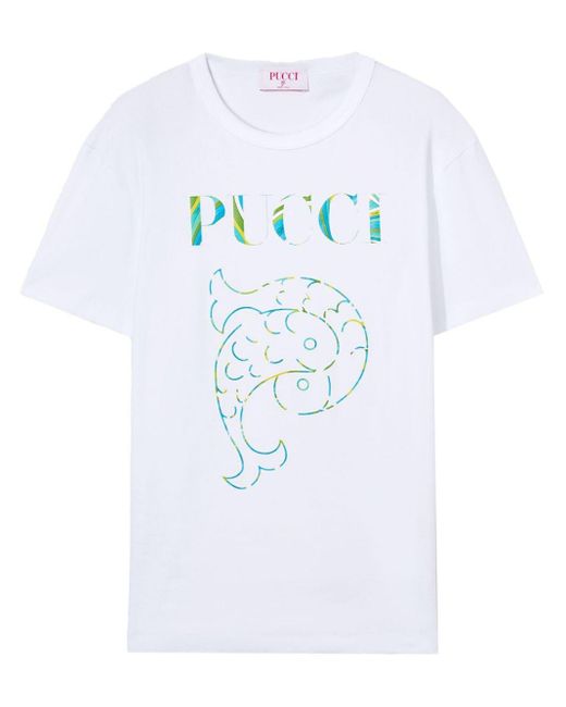 Emilio Pucci White T-Shirt mit Logo-Print