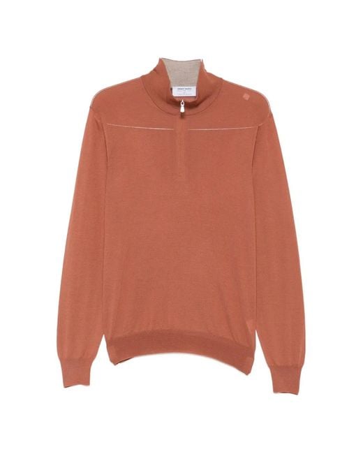 Gran Sasso Orange Quarter-Zip Knitted Sweater for men