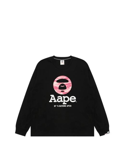 Aape By A Bathing Ape Black Aapeunvs Logo-Print Long-Sleeve T-Shirt for men