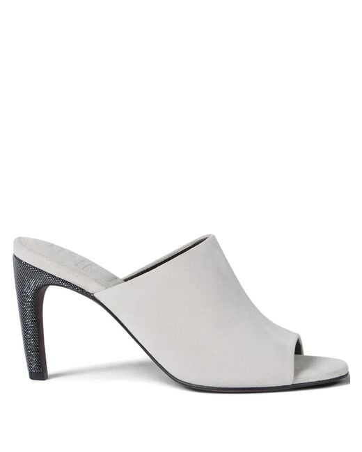 Brunello Cucinelli White Open-Toe Heeled Mules
