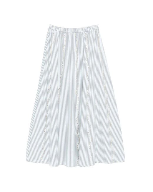 Sandro White Rhinestone Striped Maxi Skirt