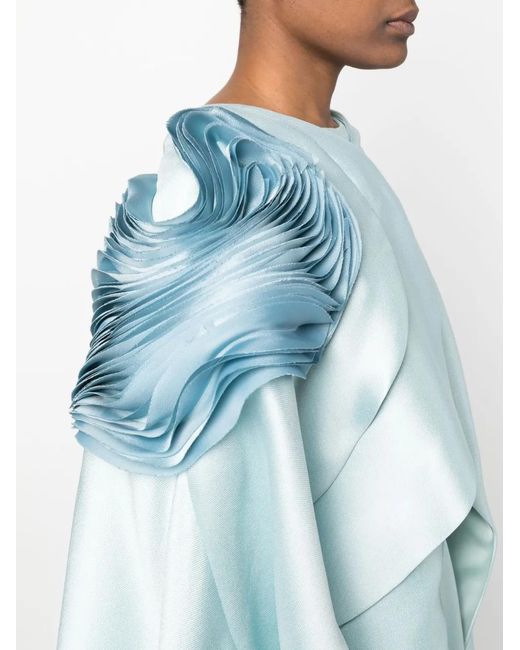 Gaby Charbachy Blue Draped Cape-Style Gown