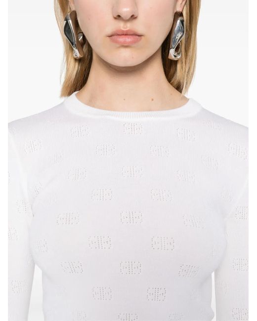 Balenciaga White Bb-Pattern Open-Knit Jumper