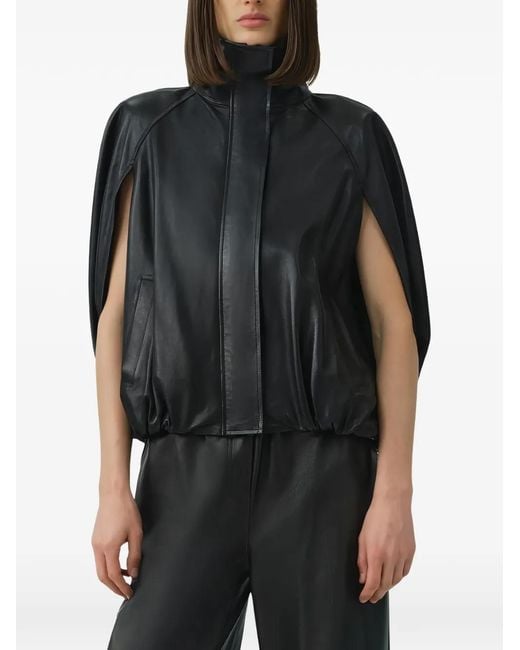 Jonathan Simkhai Black Jada Leather Cape Jacket