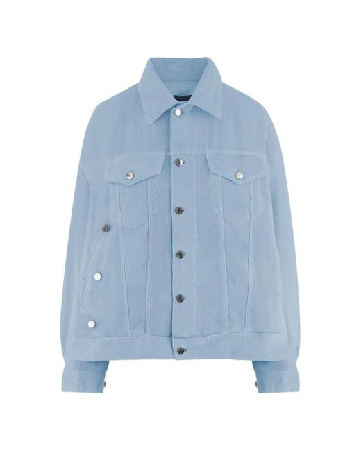 Haikure Blue Ribbed-Knit Button-Up Jacket