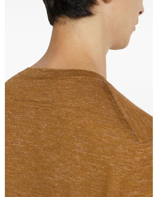 Zegna Brown Mélange Crew-Neck Sweater for men