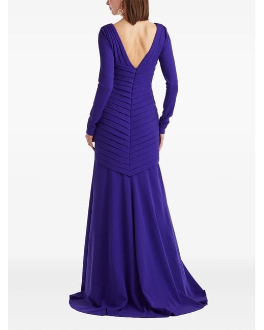Tadashi Shoji Purple Long-Sleeve Pleated Maxi Dress
