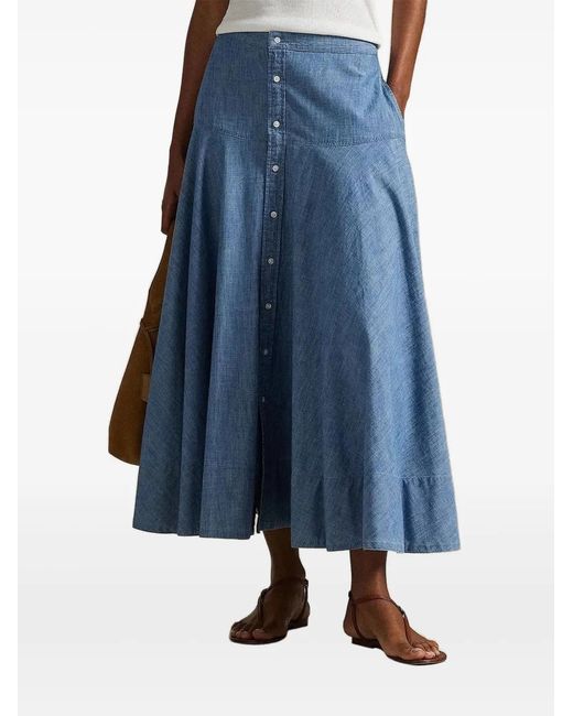 Polo Ralph Lauren Blue Button-Front Maxi Skirt