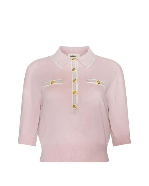 L'Agence Pink Masaki Cropped Polo Top