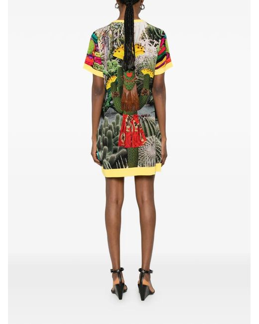 The Artistylist Blue Cactus-Print Short-Sleeve Mini Dress