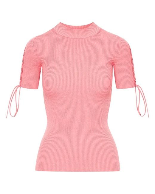 Oscar de la Renta Pink Tie-Detail Ribbed Jumper