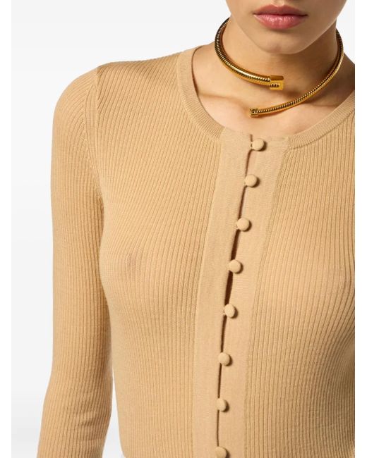 Cárdigan de canalé con botones Elisabetta Franchi de color Natural
