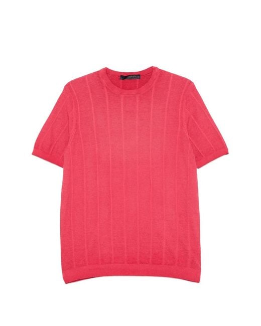 Jeordie's Pink Ribbed-Knit Short-Sleeve Sweater for men