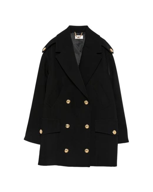 Elisabetta Franchi Black Double-Breasted Coat