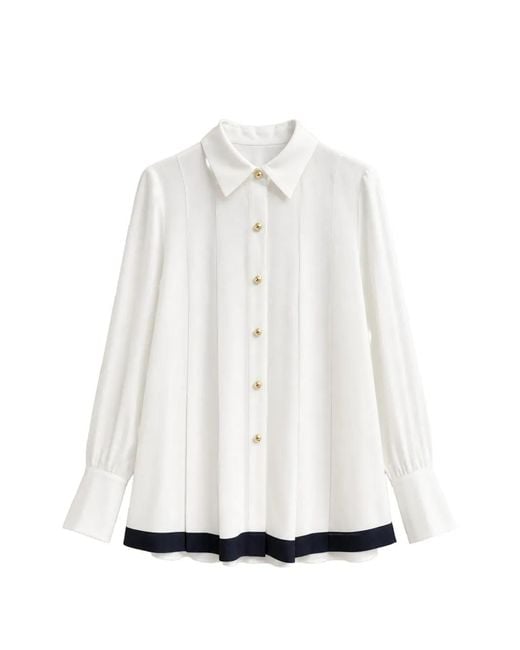 Edward Achour Paris White Contrast-Trim Pleated Shirt