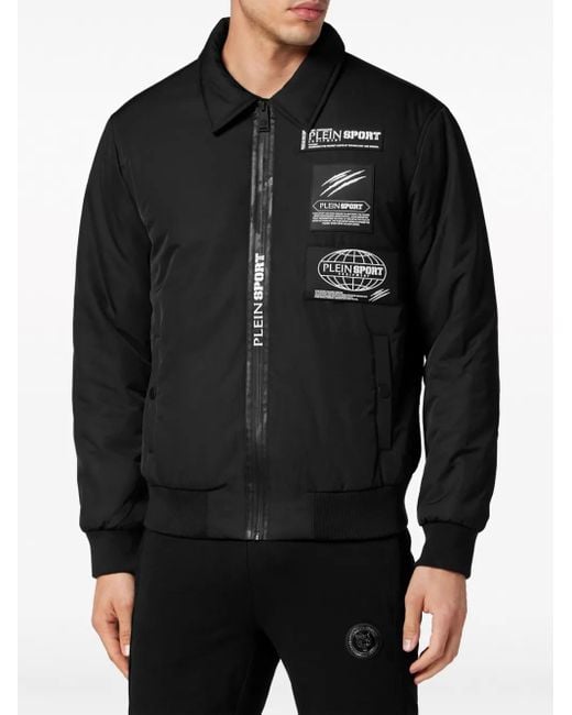 Philipp Plein Black Logo-Patch Matte-Finish Bomber Jacket for men