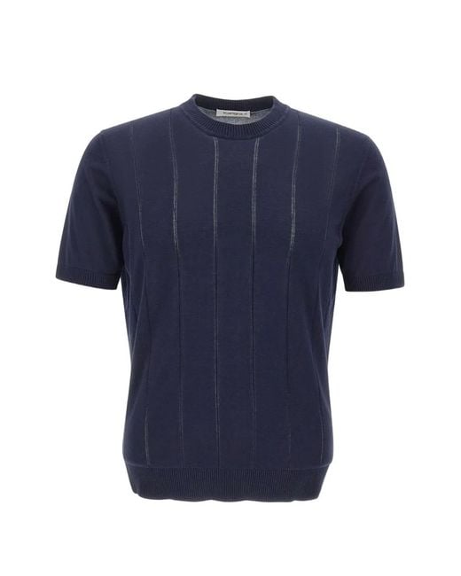 Kangra Blue Ribbed Short-Sleeve Sweater for men