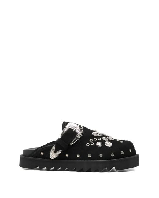 Toga Virilis Black Buckle Embellished Slippers for men
