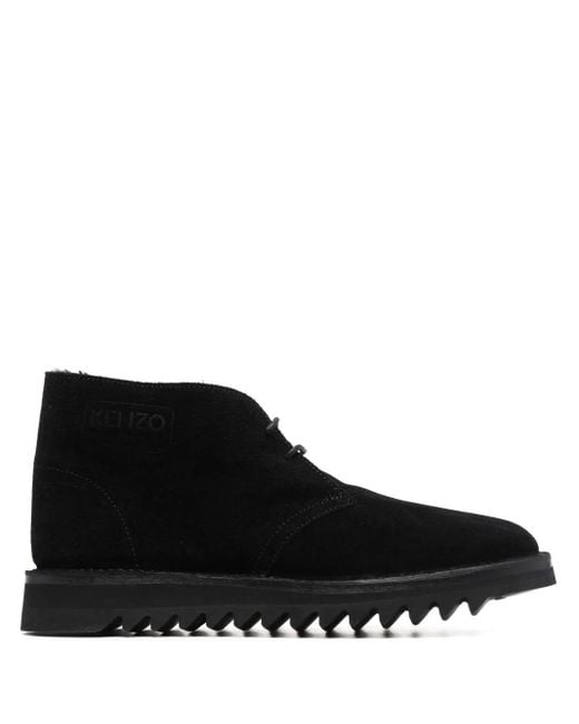 KENZO Black Embossed-Logo Detail Boots for men