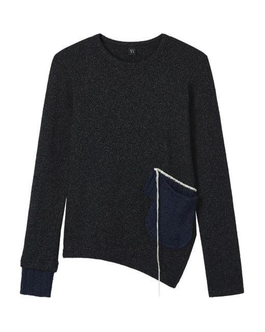 Y's Yohji Yamamoto Black Asymmetric Pocket-Detail Sweater