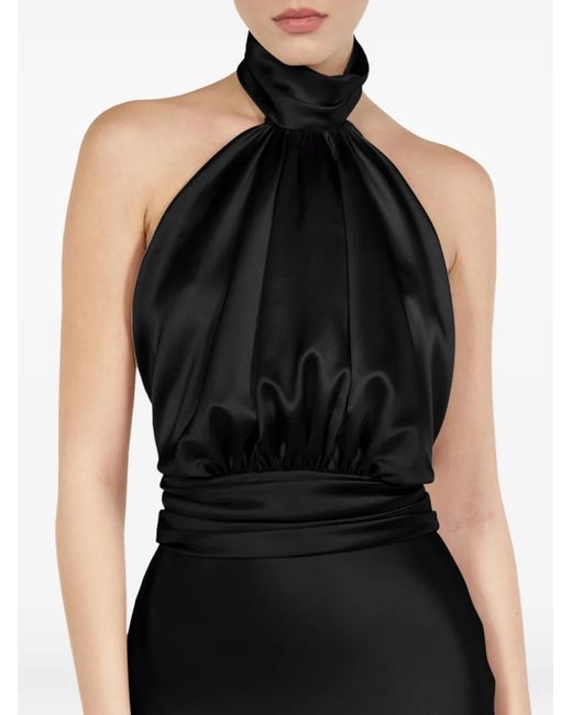 ALEXIA & ANTONIA Black Draped Halter Silk Blouse