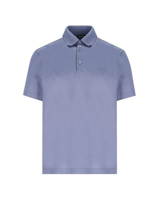 Zegna Blue Embroidered Short-Sleeved Polo Shirt for men