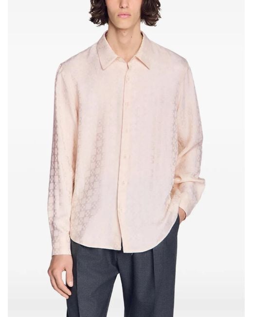 Sandro Pink Monogram-Pattern Long-Sleeve Shirt for men