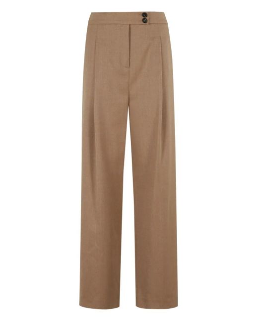Eleventy Natural Pleated-Front Straight Trousers