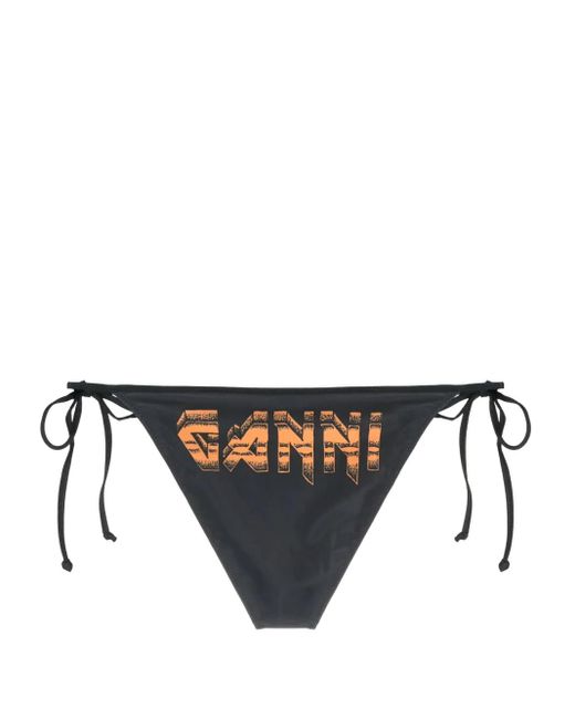 Ganni Black Logo-Print Bikini Bottom