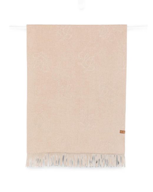 Liu Jo Natural Logo-Embossed Fringed Scarf