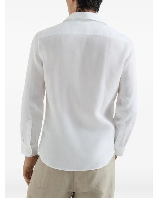 Brunello Cucinelli White Linen Chest-Pockets Shirt for men