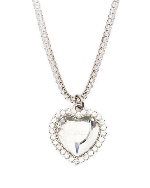 Vetements White Crystal-Embellished Heart-Shaped Necklace