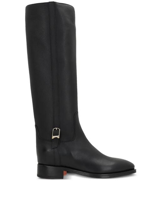 Santoni Black Buckle-Detail Leather Boots