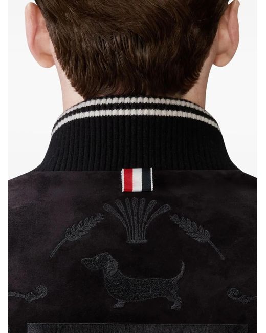 Thom Browne Black Rib-Knit Suede Bomber Jacket for men