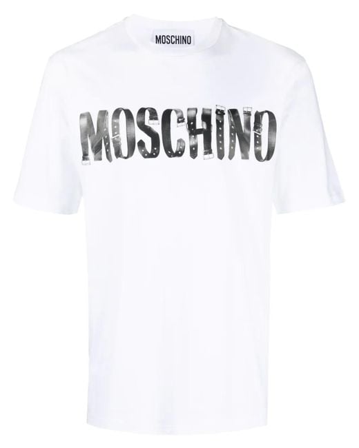 Moschino White Logo-Print Cotton T-Shirt for men