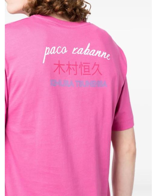 Rabanne Pink Logo-Print T-Shirt for men