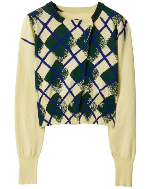 Burberry Blue Argyle-Intarsia Cropped Cotton Jumper
