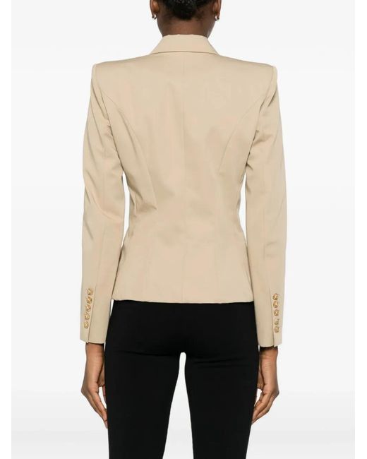 Blazer Con Doble Botonadura Balmain de color Natural