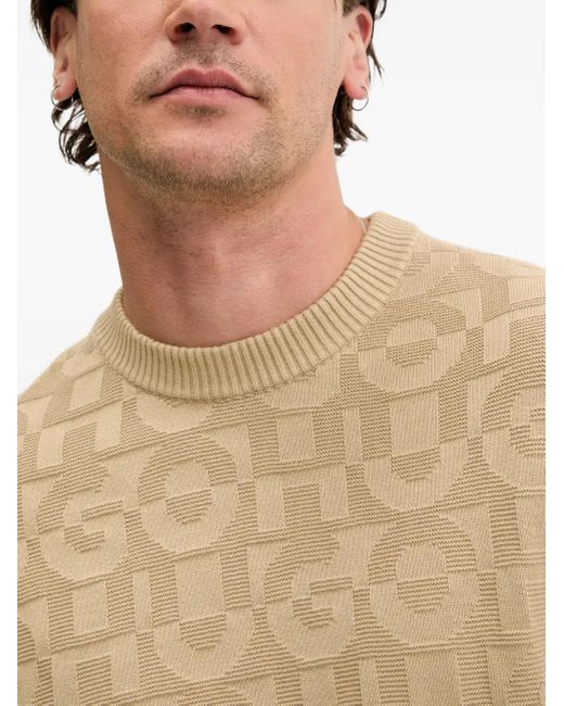 HUGO Pullover mit Logo-Muster in Natural für Herren